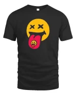 Trippy Smile Tongue Graphic t-shirt Funky Emoji Art Tee - black t-shirt on white background