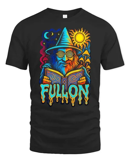 Full On Wizard Psychedelic Graphic t-shirt Trippy Art Tee - black t-shirt on white background