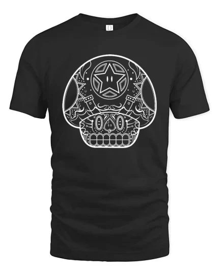 Sugar Skull Mushroom Line Art Graphic t-shirt Gothic Tee - black t-shirt on white background