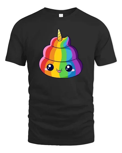 Rainbow Unicorn Poop Cute Funny Graphic t-shirt Kawaii Tee - black t-shirt on white background