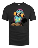Skateboard RIP Skull Graphic t-shirt Funny Skate Punk Tee - black t-shirt on white background
