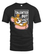 Talented But Lazy Funny Cartoon Mouse Graphic t-shirt Tee - black t-shirt on white background