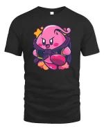 Cute Pink Superhero Cartoon Graphic t-shirt Funny Hero Tee - black t-shirt on white background