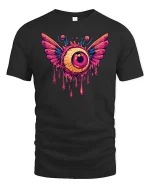 Flying Eyeball Drip Graphic t-shirt Surreal Art Punk Tee - black t-shirt on white background