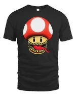 Funny Monster Mushroom Graphic t-shirt Gamer Style Tee - black t-shirt on white background