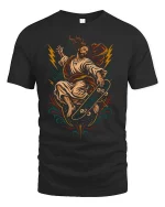 Skater Jesus Lightning Graphic t-shirt Religious Skate Tee - black t-shirt on white background