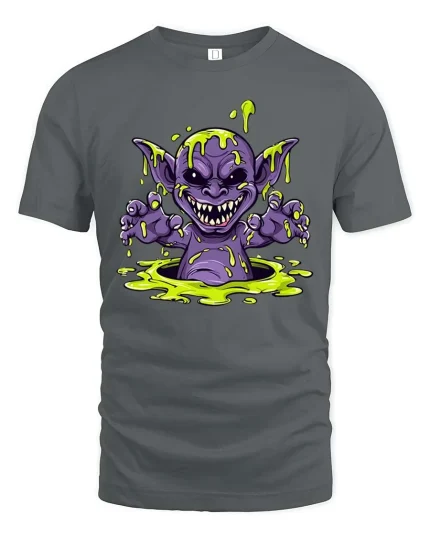 Slime Goblin Monster Graphic t-shirt Creepy Cute Tee Art - gray t-shirt on white background