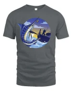 Marlin Fishing Sunset Graphic t-shirt Deep Sea Angler Tee - gray t-shirt on white background