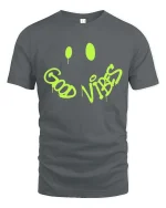 Good Vibes Graffiti Smile Graphic t-shirt Positive Tee - gray t-shirt on white background