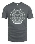Sugar Skull Mushroom Line Art Graphic t-shirt Gothic Tee - gray t-shirt on white background