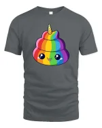 Rainbow Unicorn Poop Cute Funny Graphic t-shirt Kawaii Tee - gray t-shirt on white background