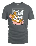 Talented But Lazy Funny Cartoon Mouse Graphic t-shirt Tee - gray t-shirt on white background