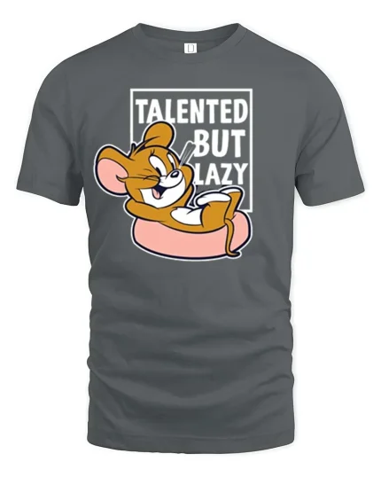 Talented But Lazy Funny Cartoon Mouse Graphic t-shirt Tee - gray t-shirt on white background