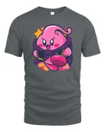 Cute Pink Superhero Cartoon Graphic t-shirt Funny Hero Tee - gray t-shirt on white background