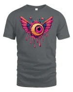 Flying Eyeball Drip Graphic t-shirt Surreal Art Punk Tee - gray t-shirt on white background