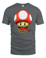 Funny Monster Mushroom Graphic t-shirt Gamer Style Tee - gray t-shirt on white background