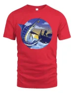 Marlin Fishing Sunset Graphic t-shirt Deep Sea Angler Tee - red t-shirt on white background