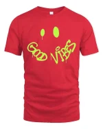 Good Vibes Graffiti Smile Graphic t-shirt Positive Tee - red t-shirt on white background