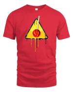 Melting Cherry Warning Sign Graphic t-shirt Cool Art Tee - red t-shirt on white background