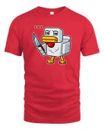 Angry Pixel Chicken Knife Graphic t-shirt Gamer Humor Tee - red t-shirt on white background