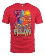 Full On Wizard Psychedelic Graphic t-shirt Trippy Art Tee - red t-shirt on white background