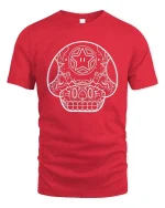 Sugar Skull Mushroom Line Art Graphic t-shirt Gothic Tee - red t-shirt on white background