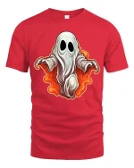 Spooky Cute Ghost Flame Graphic t-shirt Funny Halloween Tee - red t-shirt on white background