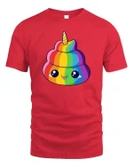 Rainbow Unicorn Poop Cute Funny Graphic t-shirt Kawaii Tee - red t-shirt on white background