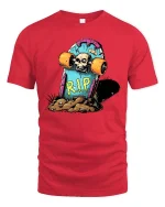 Skateboard RIP Skull Graphic t-shirt Funny Skate Punk Tee - red t-shirt on white background