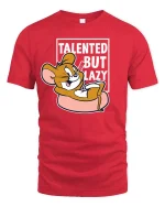 Talented But Lazy Funny Cartoon Mouse Graphic t-shirt Tee - red t-shirt on white background