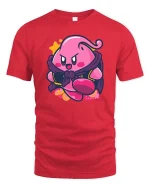 Cute Pink Superhero Cartoon Graphic t-shirt Funny Hero Tee - red t-shirt on white background