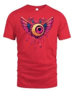 Flying Eyeball Drip Graphic t-shirt Surreal Art Punk Tee - red t-shirt on white background