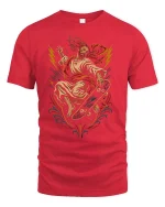 Skater Jesus Lightning Graphic t-shirt Religious Skate Tee - red t-shirt on white background