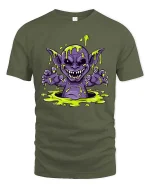 Slime Goblin Monster Graphic t-shirt Creepy Cute Tee Art - military green t-shirt on white background