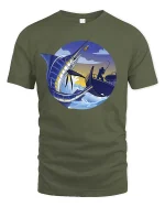 Marlin Fishing Sunset Graphic t-shirt Deep Sea Angler Tee - military green t-shirt on white background