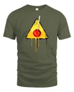 Melting Cherry Warning Sign Graphic t-shirt Cool Art Tee - military green t-shirt on white background