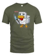 Angry Pixel Chicken Knife Graphic t-shirt Gamer Humor Tee - military green t-shirt on white background