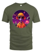 Cool Alien Sunset Graphic t-shirt Space Streetwear Tee - military green t-shirt on white background
