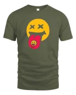 Trippy Smile Tongue Graphic t-shirt Funky Emoji Art Tee - military green t-shirt on white background