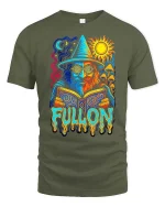 Full On Wizard Psychedelic Graphic t-shirt Trippy Art Tee - military green t-shirt on white background