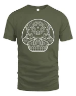 Sugar Skull Mushroom Line Art Graphic t-shirt Gothic Tee - military green t-shirt on white background