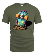 Skateboard RIP Skull Graphic t-shirt Funny Skate Punk Tee - military green t-shirt on white background