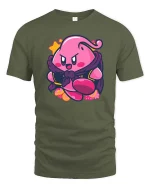 Cute Pink Superhero Cartoon Graphic t-shirt Funny Hero Tee - military green t-shirt on white background