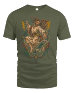 Skater Jesus Lightning Graphic t-shirt Religious Skate Tee - military green t-shirt on white background