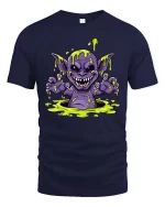 Slime Goblin Monster Graphic t-shirt Creepy Cute Tee Art - navy t-shirt on white background