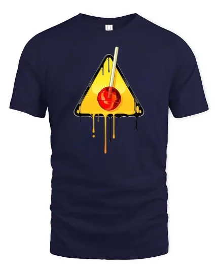 Melting Cherry Warning Sign Graphic t-shirt Cool Art Tee - navy t-shirt on white background