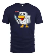 Angry Pixel Chicken Knife Graphic t-shirt Gamer Humor Tee - navy t-shirt on white background