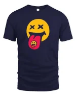 Trippy Smile Tongue Graphic t-shirt Funky Emoji Art Tee - navy t-shirt on white background
