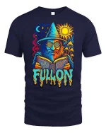 Full On Wizard Psychedelic Graphic t-shirt Trippy Art Tee - navy t-shirt on white background