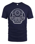 Sugar Skull Mushroom Line Art Graphic t-shirt Gothic Tee - navy t-shirt on white background